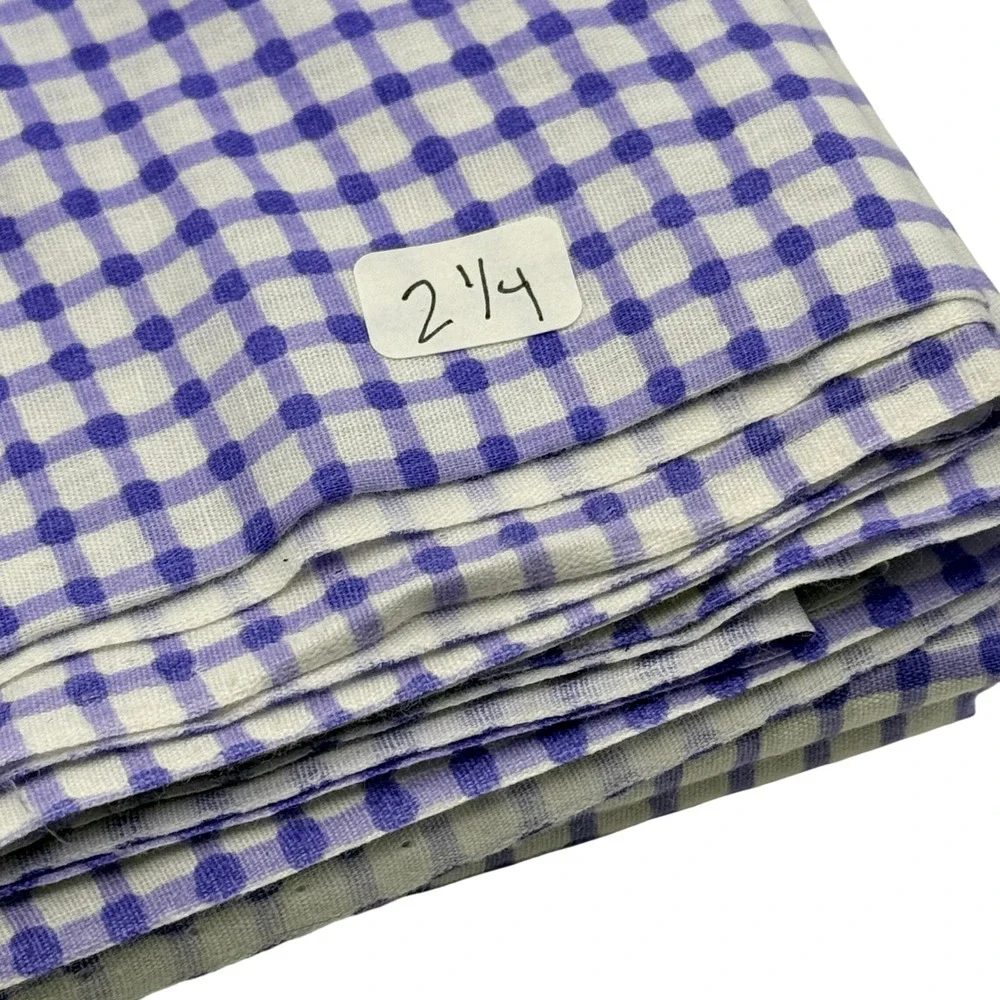 Gingham Polka Dot Fabric Remnant Purple White 2.25 Yards Cotton Blend
